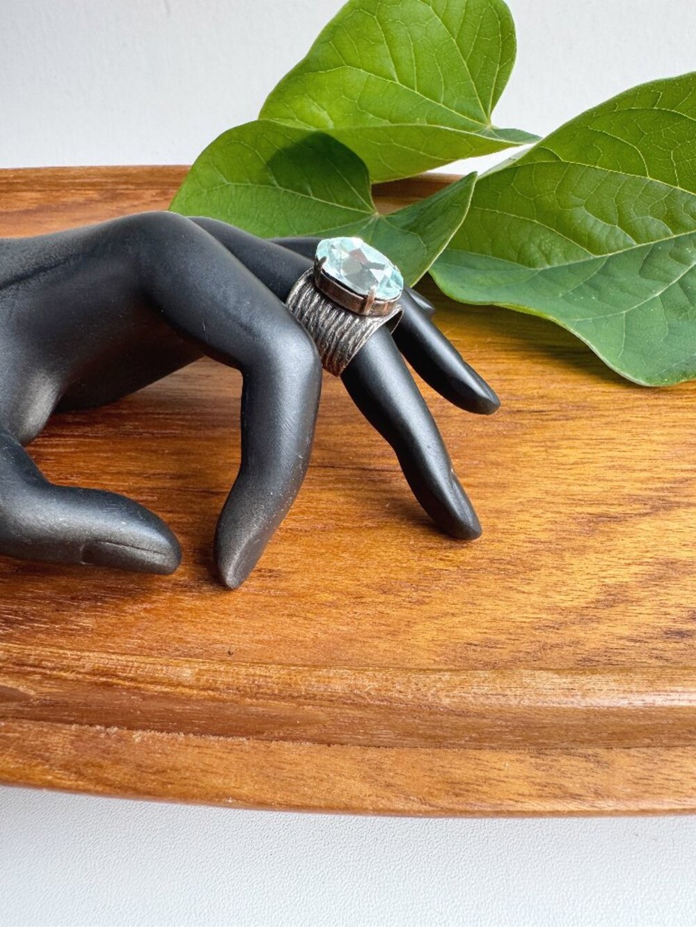 Chunky Silver Ice Blue Oval Cut Cocktail Ring Size 6